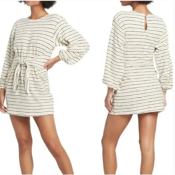L*Space Striped White Long Sleeve Mini Dress cover up terrycloth swim beach pool - Picture 9 of 9
